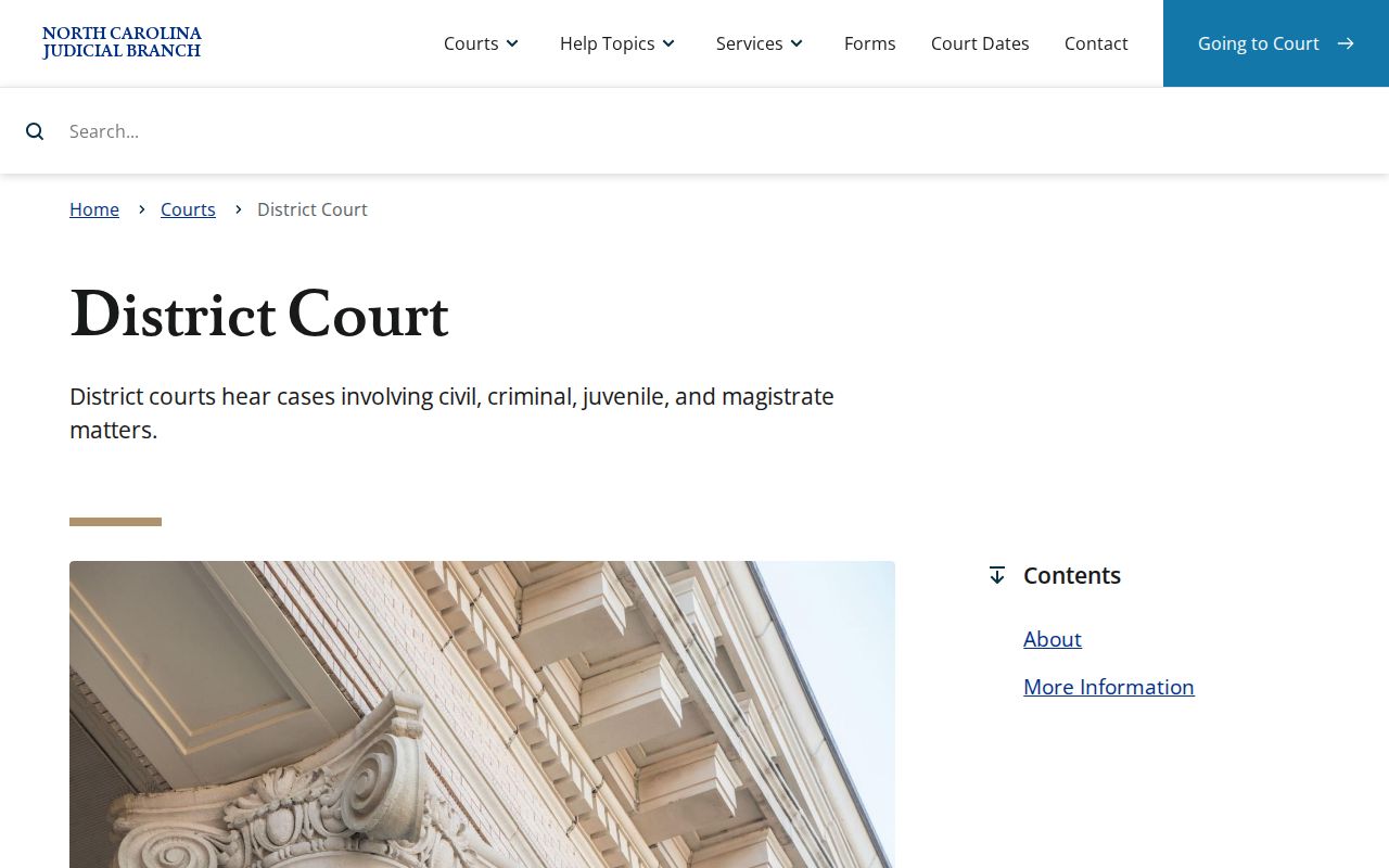 Screenshot of the North Carolina District Court overview