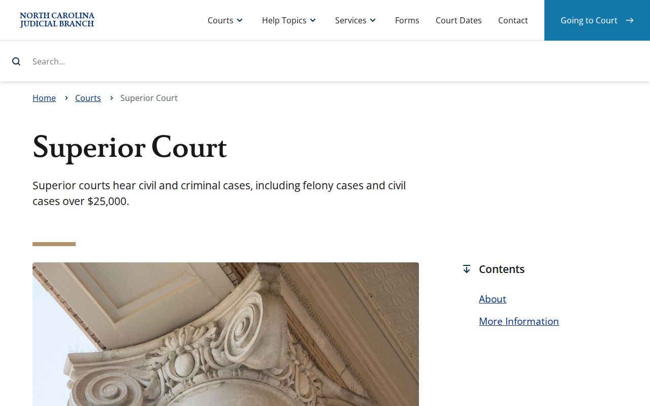 Screenshot of the North Carolina Superior Court overview