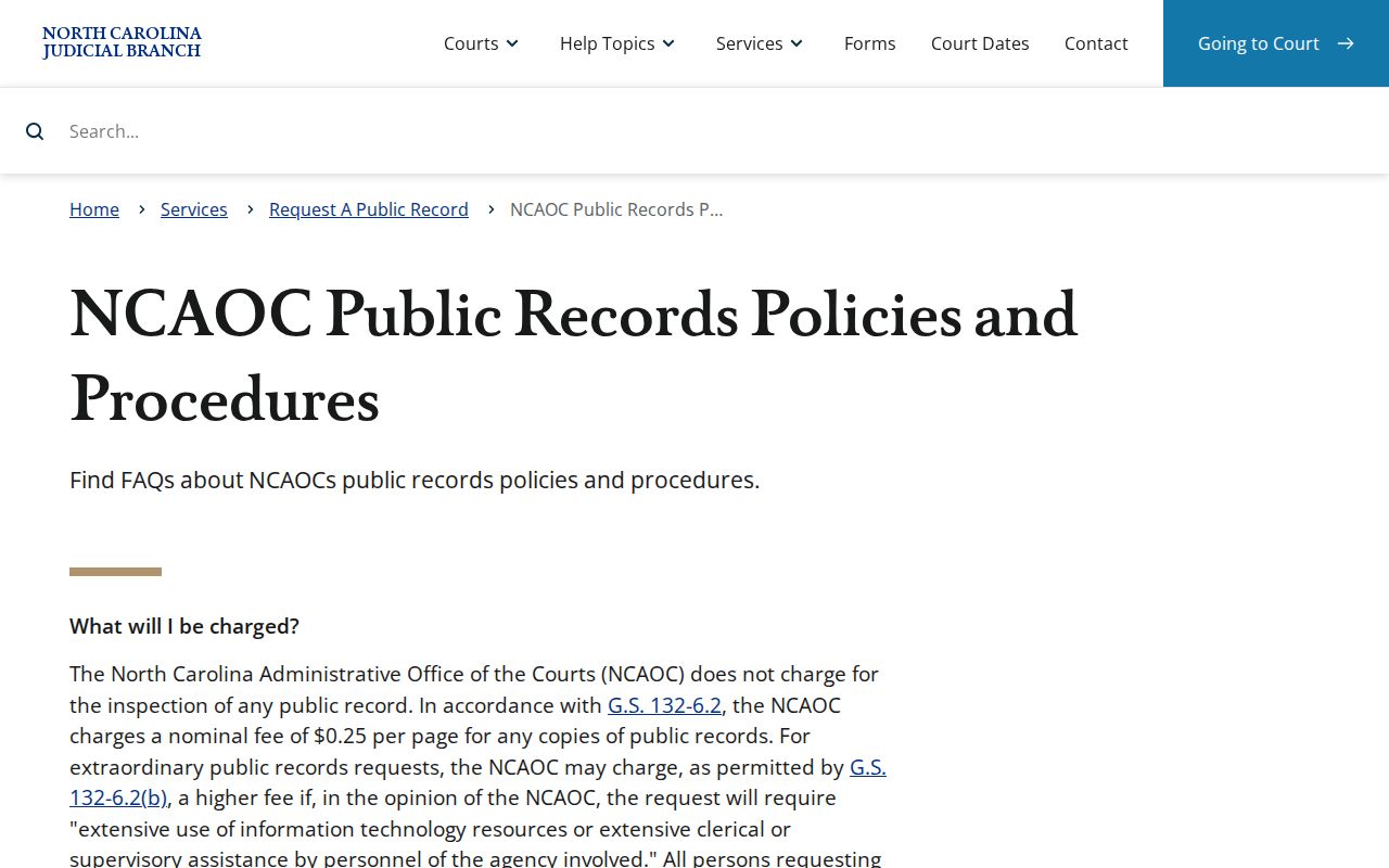 Caswell County court record NCAOC request policy