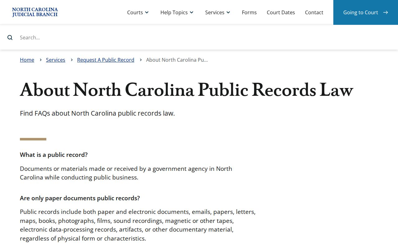 Caswell County court records North Carolina public access law