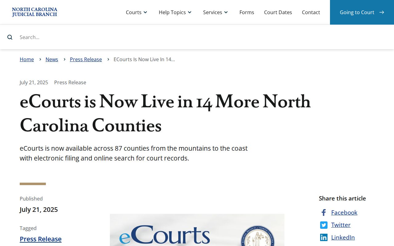 Caswell County court docket eCourts launch announcement