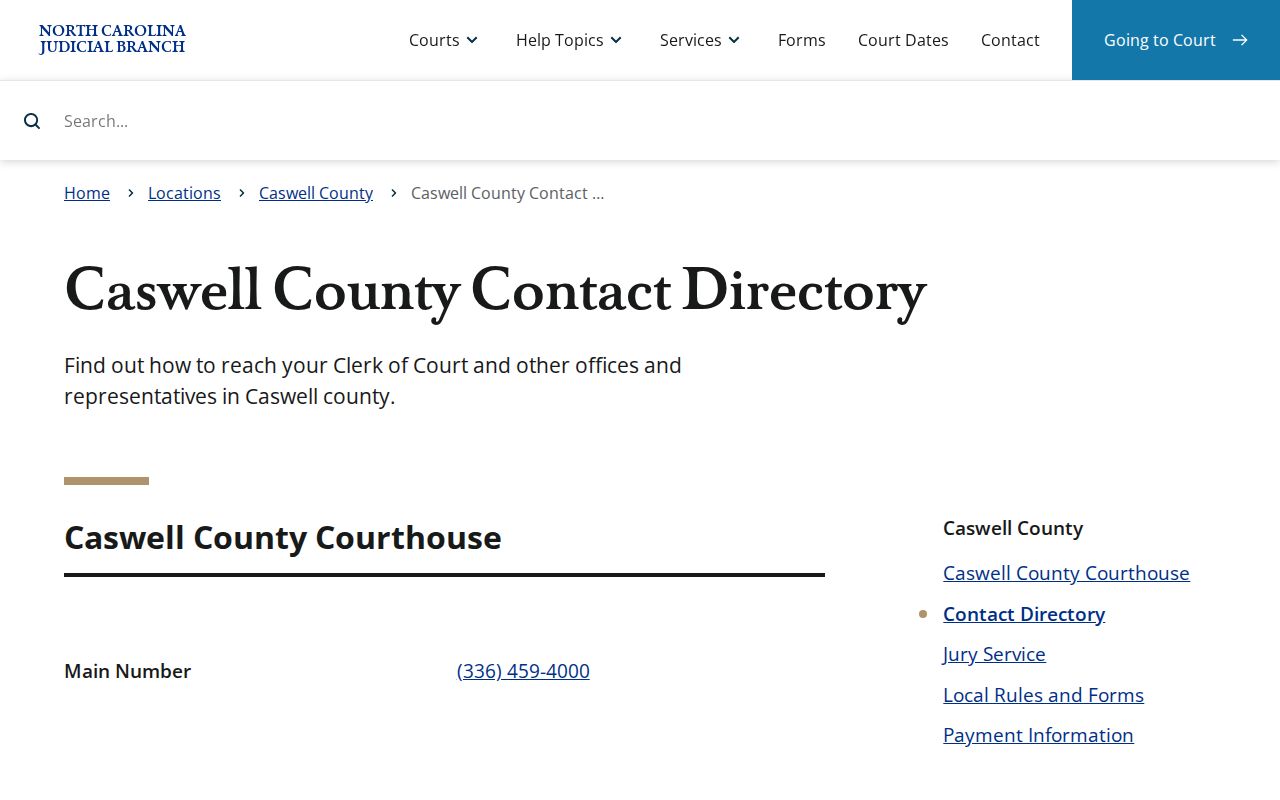 Caswell County court docket local court contact directory