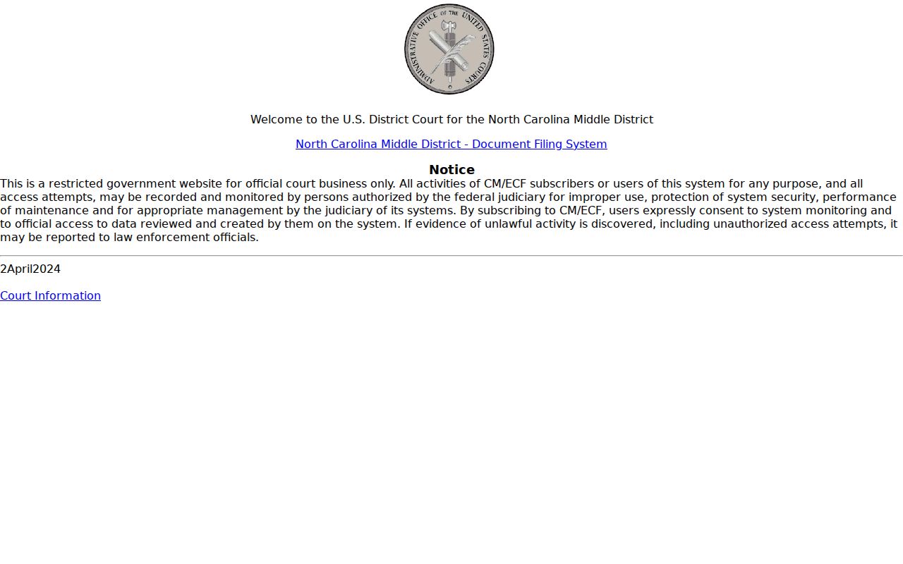 Caswell County court docket federal CM ECF filing distinction